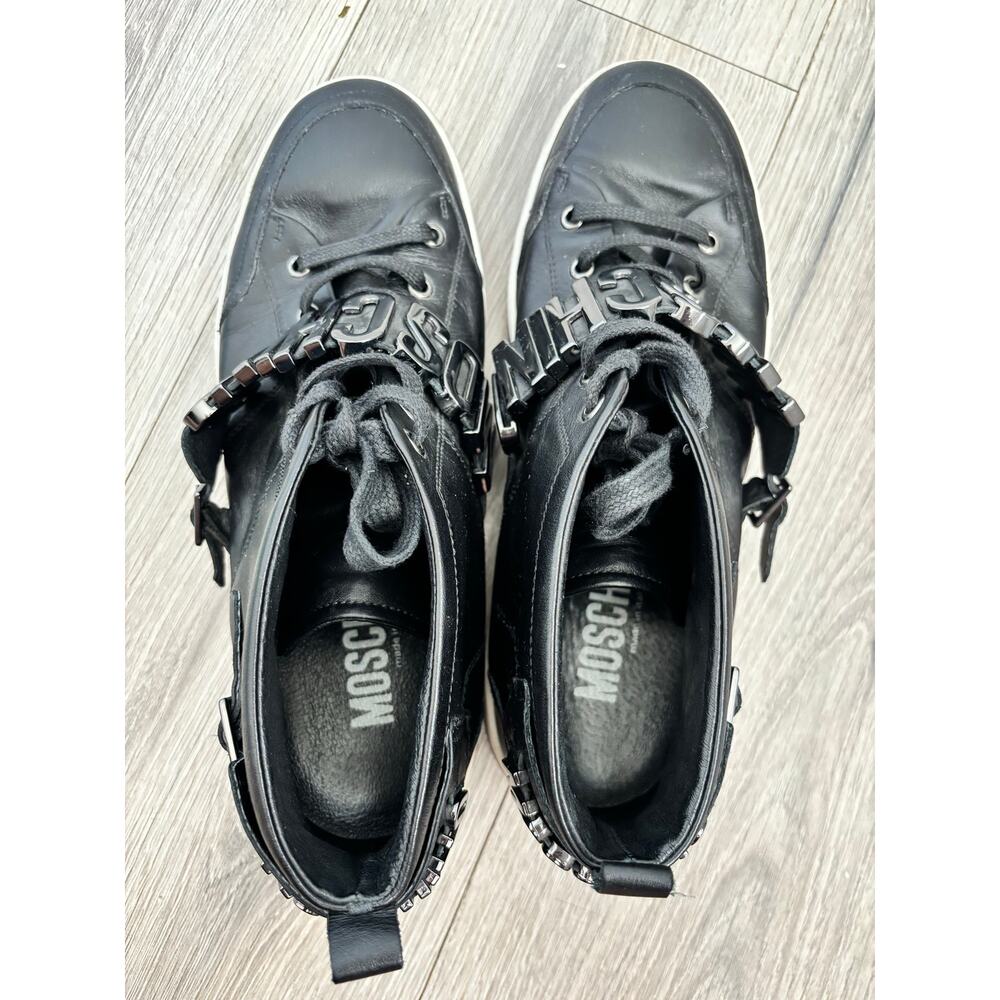MOSCHINO logo mid top black leather sneakers. Logo hardware 43IT or US 10M - Picture 5 of 9